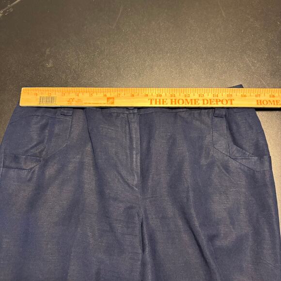 David N Navy Blue Linen Rayon Blend Crop Wide Leg Pant Size 8 Lined - Picture 3 of 6